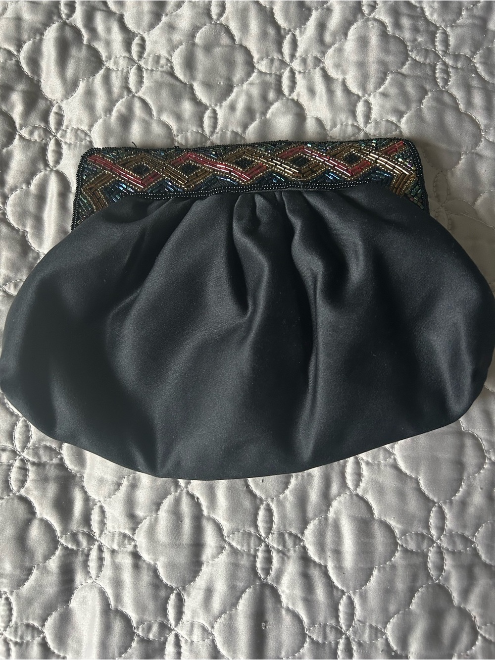 Vintage black matte satin evening clutch bag